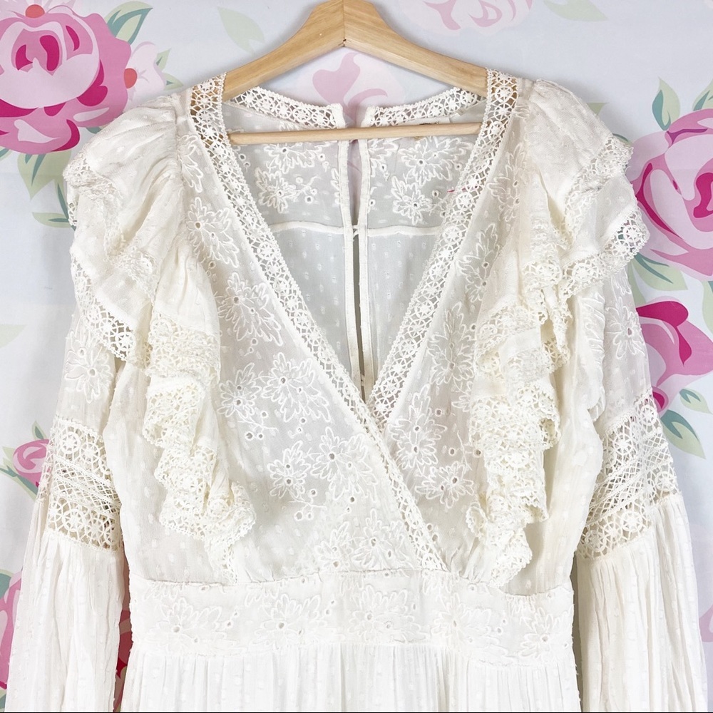 NEW Love Shack Fancy Simonna Floral Ruffle Lace Ivory Cream Boho Mini Dress 10 - Picture 5 of 16